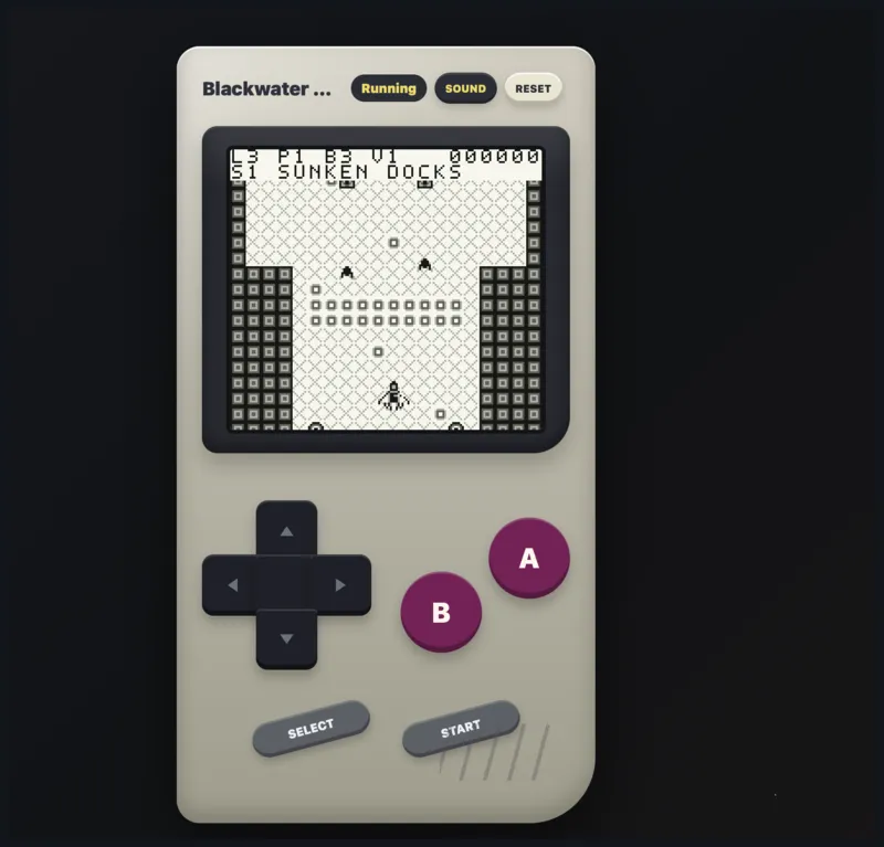 Blackwater Rift running in the browser Game Boy shell