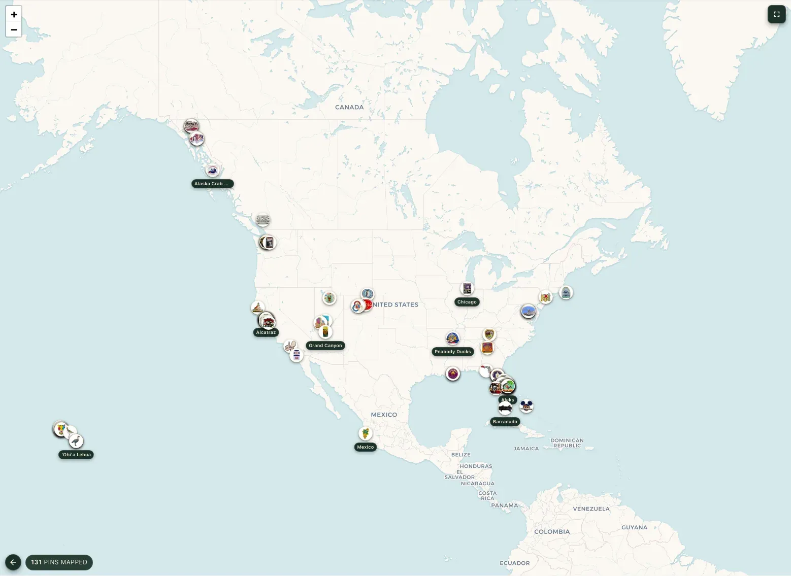 Pin collection North America map view